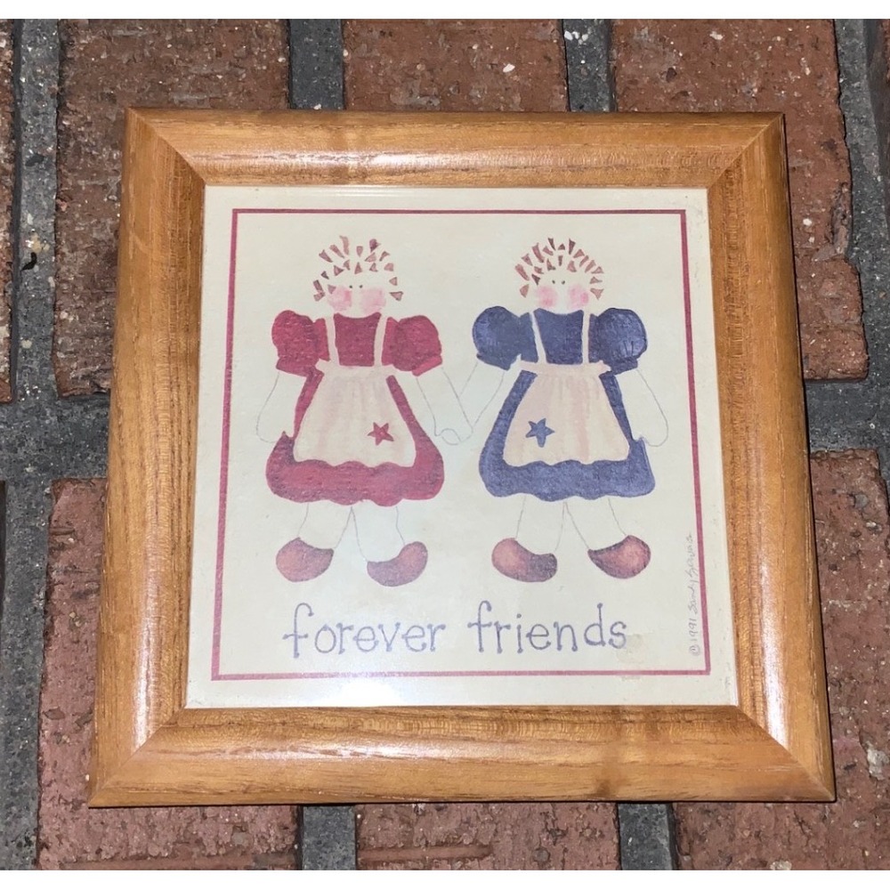 Vintage 1991 Sandy Gervais Forever Friends Rag Doll Folk Art‎ Wood Framed Print